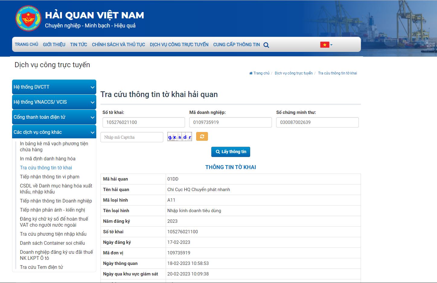 Kết quả kiểm tra tờ khai hải quan